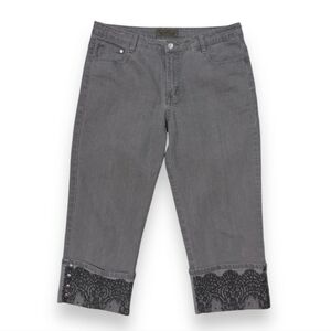 SEVENTEEN Grey Cropped High Waist Denim Jeans with Lace Rivet Detail Cuf…